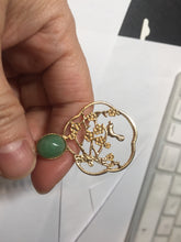 Load image into Gallery viewer, 100% natural Type A sunny green Jadeite Gold tone Alloy Hair Stick with Jade Cabochon | Auspicious Magpie &amp; Plum Blossom Design PE19
