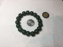 Load image into Gallery viewer, 100% Natural 10.3/12mm dark green/black vintage style nephrite Jade (碧玉) bead bracelet HE90
