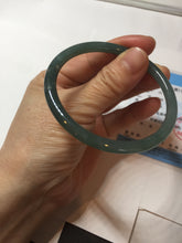 Load image into Gallery viewer, 56.5mm Certified Type A 100% Natural icy watery green/blue/black/gray slim round cut Guatemala Jadeite bangle PC67-7027
