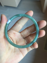 Load image into Gallery viewer, 60mm Certified Type A 100% Natural light green/blue with flying snow Guatemala slim round cut Jadeite bangle PD70-8146
