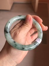 Load image into Gallery viewer, 58mm Certified Type A 100% Natural light green with flying dark green flowers round cut Jadeite bangle PE21-5864
