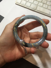 Load image into Gallery viewer, 55mm certified 100% natural Type A sunny green white carved and golden-painted jadeite jade bangle PF79-(3441)
