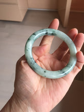 Load image into Gallery viewer, 58mm Certified Type A 100% Natural light green with flying dark green flowers round cut Jadeite bangle PE21-5864
