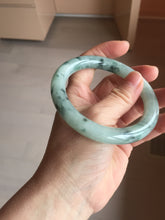 Load image into Gallery viewer, 58mm Certified Type A 100% Natural light green with flying dark green flowers round cut Jadeite bangle PE21-5864
