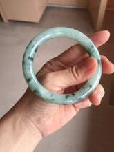 Load image into Gallery viewer, 58mm Certified Type A 100% Natural light green with flying dark green flowers round cut Jadeite bangle PE21-5864
