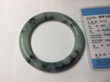 Load image into Gallery viewer, 58.3mm Certified Type A 100% Natural light green with flying dark green flowers chubby round cut Jadeite bangle PE20-5954
