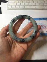 Load image into Gallery viewer, 58.3mm Certified Type A 100% Natural light green with flying dark green flowers chubby round cut Jadeite bangle PE20-5954
