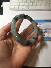 Load image into Gallery viewer, 58.3mm Certified Type A 100% Natural light green with flying dark green flowers chubby round cut Jadeite bangle PE20-5954
