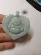 Load image into Gallery viewer, Type A 100% Natural light green/white Jadeite Jade Buddha in my heart Pendant AX34
