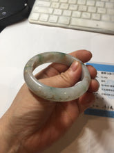 Load image into Gallery viewer, 51mm certified 100% natural Type A light green red with green floating flowers carved and golden-painted jadeite jade bangle PF80-6081
