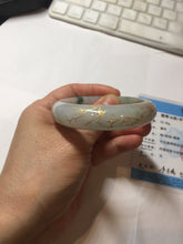 Load image into Gallery viewer, 51mm certified 100% natural Type A light green red with green floating flowers carved and golden-painted jadeite jade bangle PF80-6081

