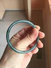 Load image into Gallery viewer, 56.5mm Certified Type A 100% Natural icy watery dark green/gray/black Guatemala skinny round cut Jadeite bangle PJ85-0601
