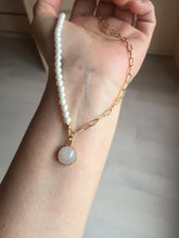 Load image into Gallery viewer, 100% natural Type A white light purple Jadeite pendant and Faux Pearl Necklace PD168
