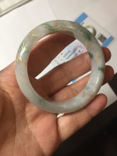 Load image into Gallery viewer, 51mm certified 100% natural Type A light green red with green floating flowers carved and golden-painted jadeite jade bangle PF80-6081
