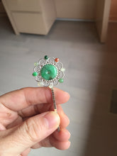 Load image into Gallery viewer, 100% natural Type A sunny green red white Jadeite Bead flower hair clip PD167
