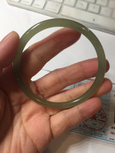 Load image into Gallery viewer, 59mm Certified 100% Natural light green/yellow/gray slim round cut nephrite jade bangle HN34-9226
