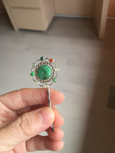 Load image into Gallery viewer, 100% natural Type A sunny green red white Jadeite Bead flower hair clip PD167

