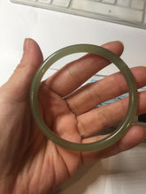 Load image into Gallery viewer, 59mm Certified 100% Natural light green/yellow/gray slim round cut nephrite jade bangle HN34-9226
