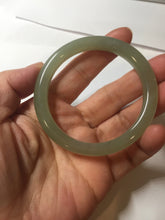 Load image into Gallery viewer, 52.5mm Certified 100% Natural icy waery light green/yellow/gray round cut nephrite jade bangle HN35-3599
