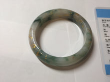 Load image into Gallery viewer, 55.5mm certified 100% natural Type A green white red with green floating flowers carved and golden-painted jadeite jade bangle PF82-6076
