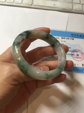 Load image into Gallery viewer, 55.5mm certified 100% natural Type A green white red with green floating flowers carved and golden-painted jadeite jade bangle PF82-6076
