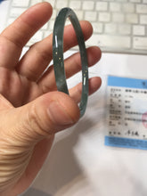 Load image into Gallery viewer, 53.8mm Certified Type A 100% Natural  icy watery dark green/blue/gray with Guatemala slim round cut Jadeite bangle PJ29-5620
