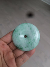Load image into Gallery viewer, 100% Natural sunny green/pink/purple tropical beach jadeite Jade Safety Guardian Button(donut) Pendant/worry stone X123
