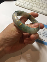 Load image into Gallery viewer, 55.5mm certified 100% natural Type A green white red with green floating flowers carved and golden-painted jadeite jade bangle PF82-6076
