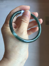 Load image into Gallery viewer, 58.2mm Certified Type A 100% Natural dark green/blue/gray with flying snow Guatemala slim round cut Jadeite bangle PD61-3385
