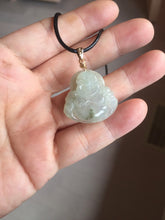 Load image into Gallery viewer, 100% Natural type A icy watery oily dark green(油青) happy Buddha jadeite pendant BS126
