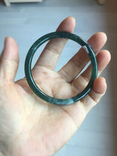 Load image into Gallery viewer, 58.2mm Certified Type A 100% Natural dark green/blue/gray with flying snow Guatemala slim round cut Jadeite bangle PD61-3385
