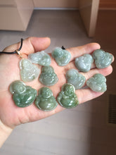 Load image into Gallery viewer, 100% Natural type A icy watery oily dark green(油青) happy Buddha jadeite pendant BS126
