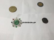 Load image into Gallery viewer, 100% natural Type A sunny green red white Jadeite Bead flower hair clip PD167
