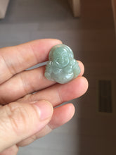 Load image into Gallery viewer, 100% Natural type A icy watery oily dark green(油青) happy Buddha jadeite pendant BS126
