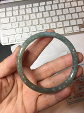 Load image into Gallery viewer, 56mm Type A 100% Natural Light Green/Gray/Black/Brown “Reed Flowers &amp; Snow” Guatemala Slim Round Cut Jadeite Bangle PJ127-1420
