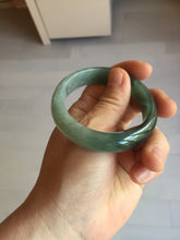 Load image into Gallery viewer, 51.5mm Certified Type A 100% Natural Oily Dark Green Gray Black with Flying Snow Oval Jadeite Jade Bangle PC207-7685
