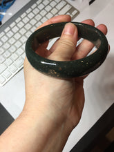 Load image into Gallery viewer, 62.2mm 100% Natural Dark Green/Black Meteorite Starry Night Sky Galaxy Nephrite Bangle HK4-5902
