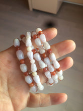 Load image into Gallery viewer, 100% natural type A light purple/white water drop/olive jadeite jade bead bracelet BK58
