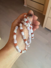 Load image into Gallery viewer, 100% natural type A light purple/white water drop/olive jadeite jade bead bracelet BK58
