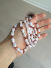 Load image into Gallery viewer, 100% natural type A light purple/white water drop/olive jadeite jade bead bracelet BK58
