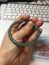 Load image into Gallery viewer, 54.2mm Type A 100% Natural Light Green/Gray/Black/Brown “Reed Flowers &amp; Snow” Guatemala Slim Round Cut Jadeite Bangle PJ129-1422
