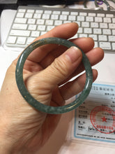 Load image into Gallery viewer, 54.2mm Type A 100% Natural Light Green/Gray/Black/Brown “Reed Flowers &amp; Snow” Guatemala Slim Round Cut Jadeite Bangle PJ129-1422
