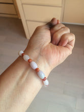 Load image into Gallery viewer, 100% natural type A light purple/white water drop/olive jadeite jade bead bracelet BK58
