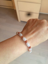 Load image into Gallery viewer, 100% natural type A light purple/white water drop/olive jadeite jade bead bracelet BK58
