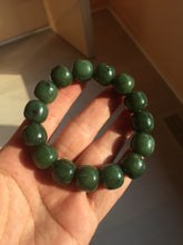 Load image into Gallery viewer, 13.7x13mm 100% Natural olive green/brown/black vintage style nephrite Jade bead bracelet HE95
