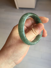 Load image into Gallery viewer, 50mm Certified Type A 100% Natural Oily Dark Green Gray Black with Flying Snow Oval Jadeite Jade Bangle PC204-7683
