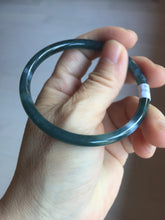 Load image into Gallery viewer, 56.2mm Certified Type A 100% Natural icy watery dark green/blue/gray Guatemala slim round cut Jadeite bangle PD53-5518

