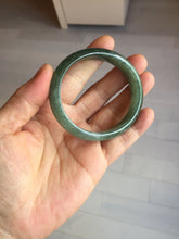 Load image into Gallery viewer, 50mm Certified Type A 100% Natural Oily Dark Green Gray Black with Flying Snow Oval Jadeite Jade Bangle PC204-7683
