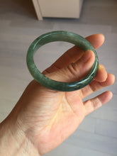 Load image into Gallery viewer, 50mm Certified Type A 100% Natural Oily Dark Green Gray Black with Flying Snow Oval Jadeite Jade Bangle PC204-7683
