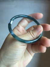 Load image into Gallery viewer, 56.2mm Certified Type A 100% Natural icy watery dark green/blue/gray Guatemala slim round cut Jadeite bangle PD53-5518
